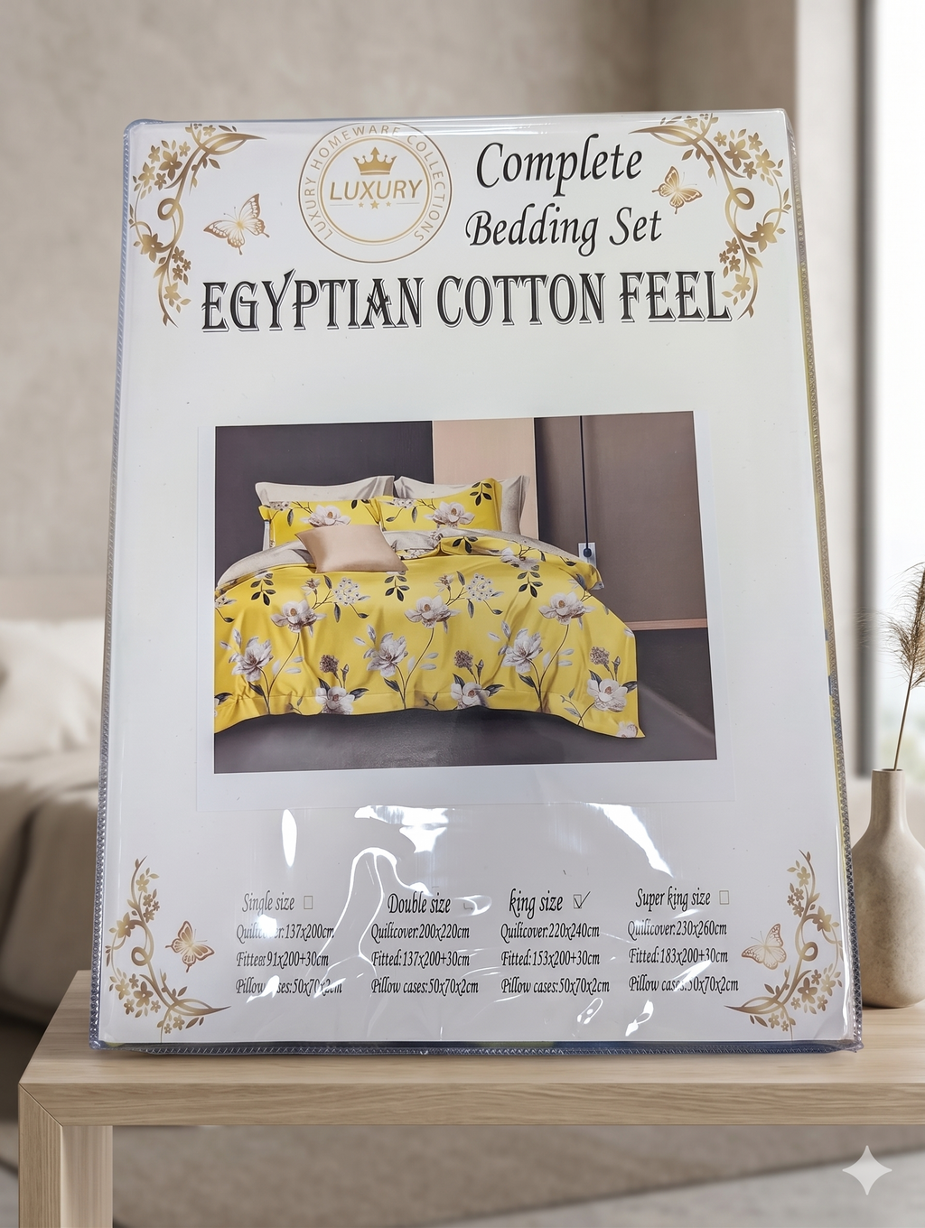 Luxury Yellow Floral Complete Bedding Set – Egyptian Cotton Feel