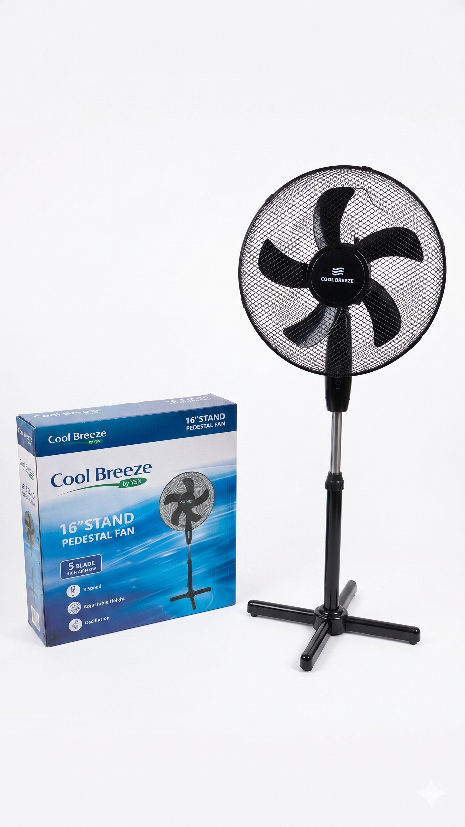 16-Inch Premium Adjustable Pedestal Fan | 5-Blade Ultra-Quiet Cooling