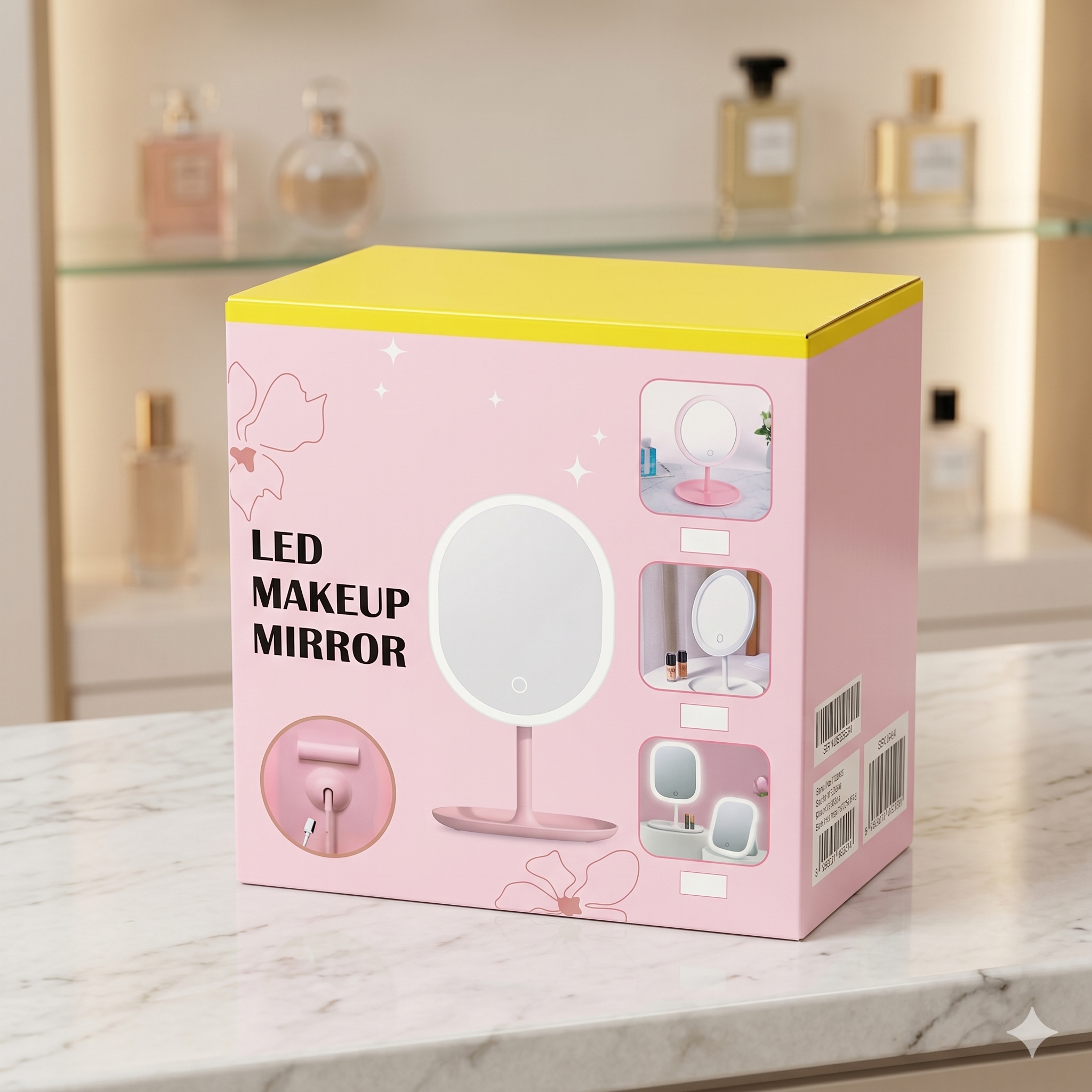 Illuminated LED Makeup Vanity Mirror with Touch Sensor & Cosmetic Storage Tray - White