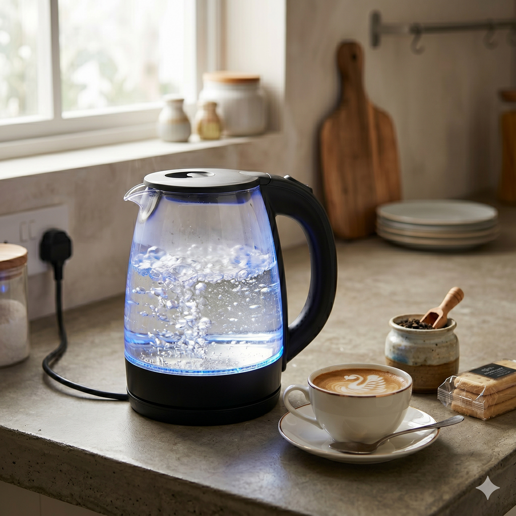 Premium Glass Electric Kettle with Blue LED Illumination - Fast Boil