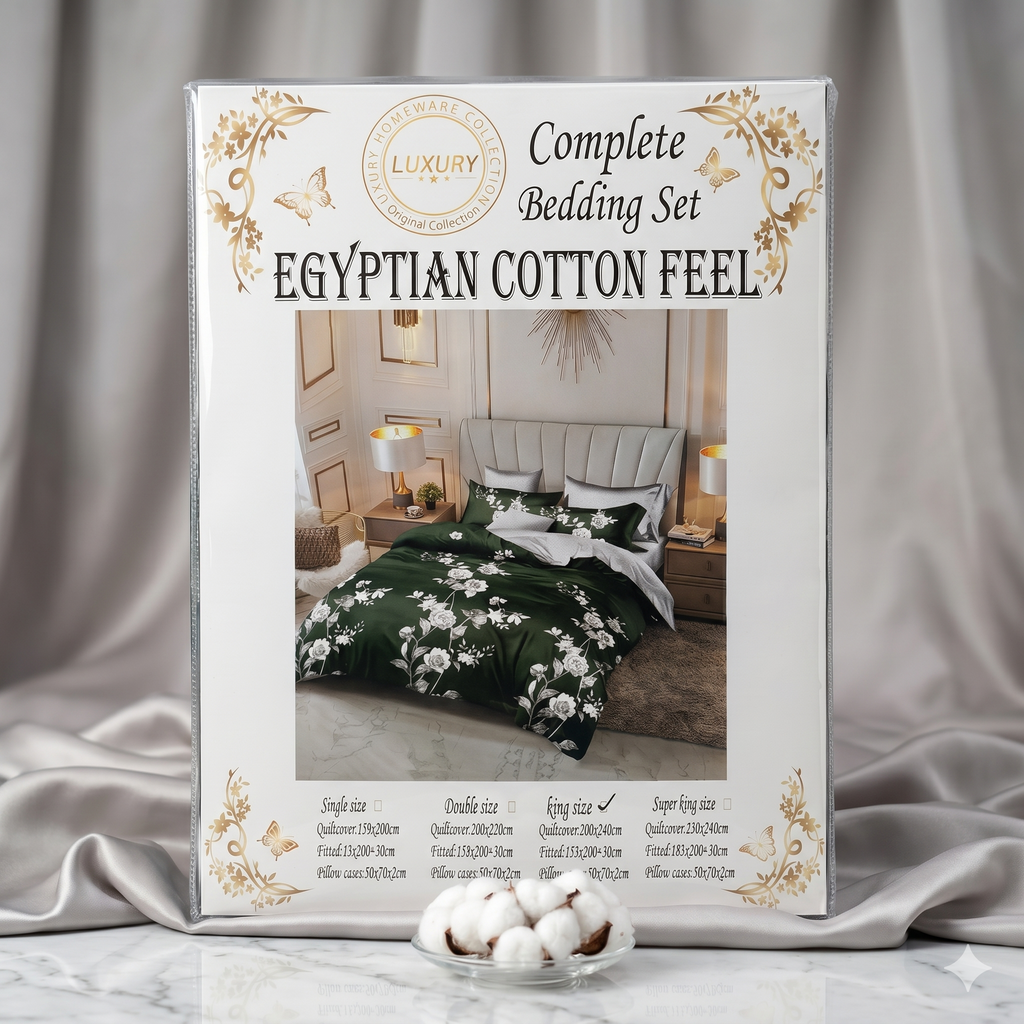 Luxury Emerald Green Floral Complete Bedding Set – Egyptian Cotton Feel