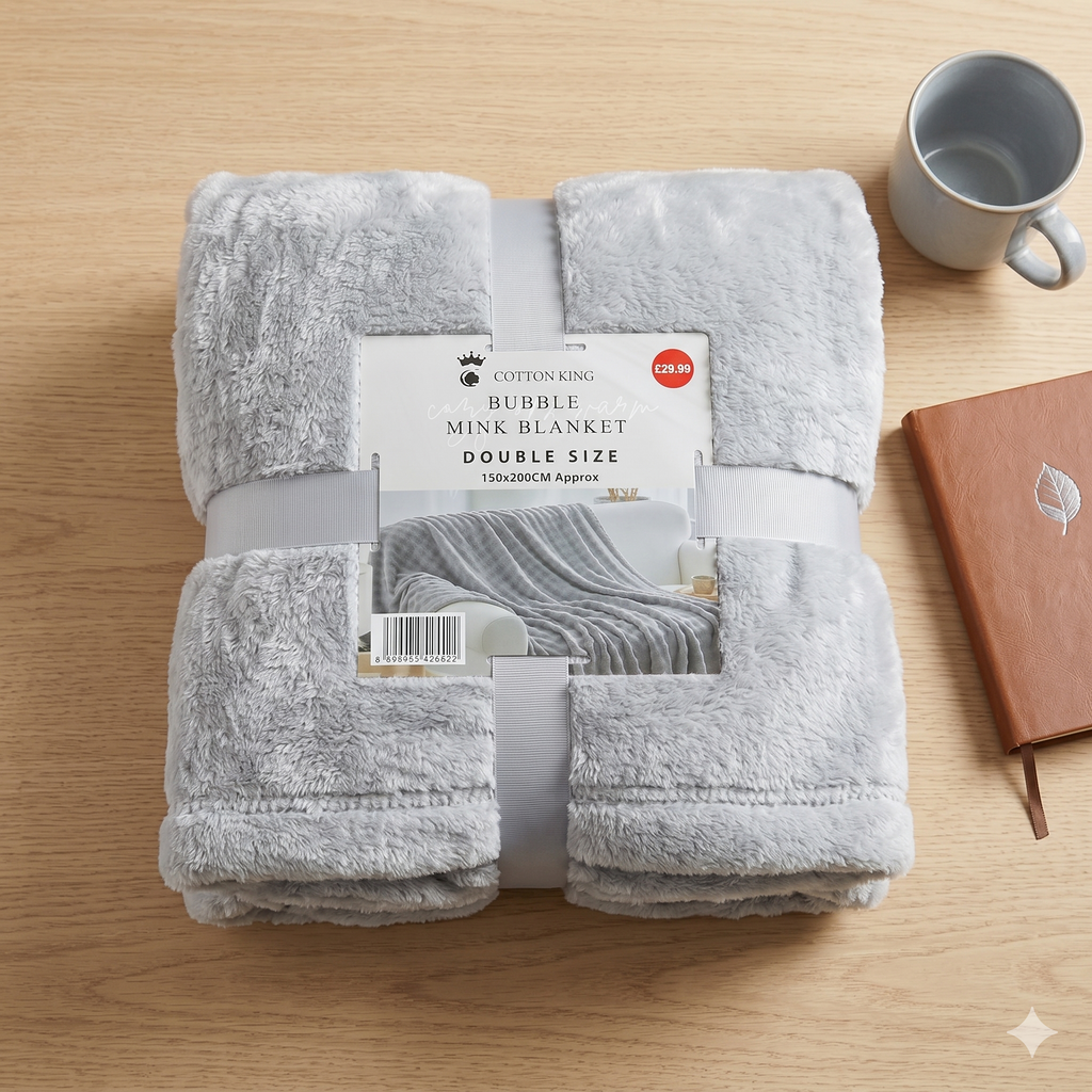 Ultra-Soft Plush Bubble Mink Throw Blanket | 150x200cm | Grey, Navy, or Black