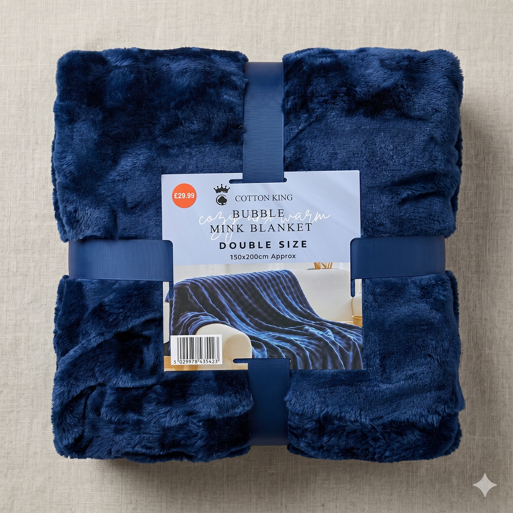 Ultra-Soft Plush Bubble Mink Throw Blanket | 150x200cm | Grey, Navy, or Black