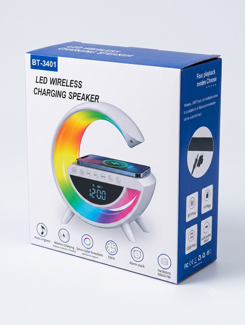4-in-1 LED Bluetooth Speaker with Wireless Charger & Alarm Clock